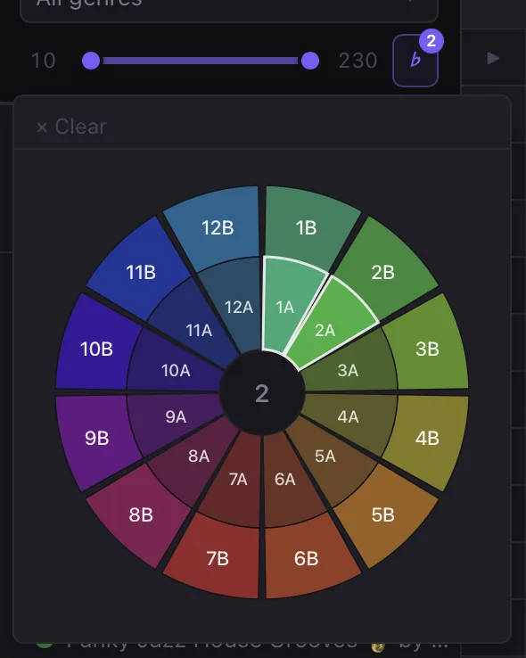 Camelot wheel key filter