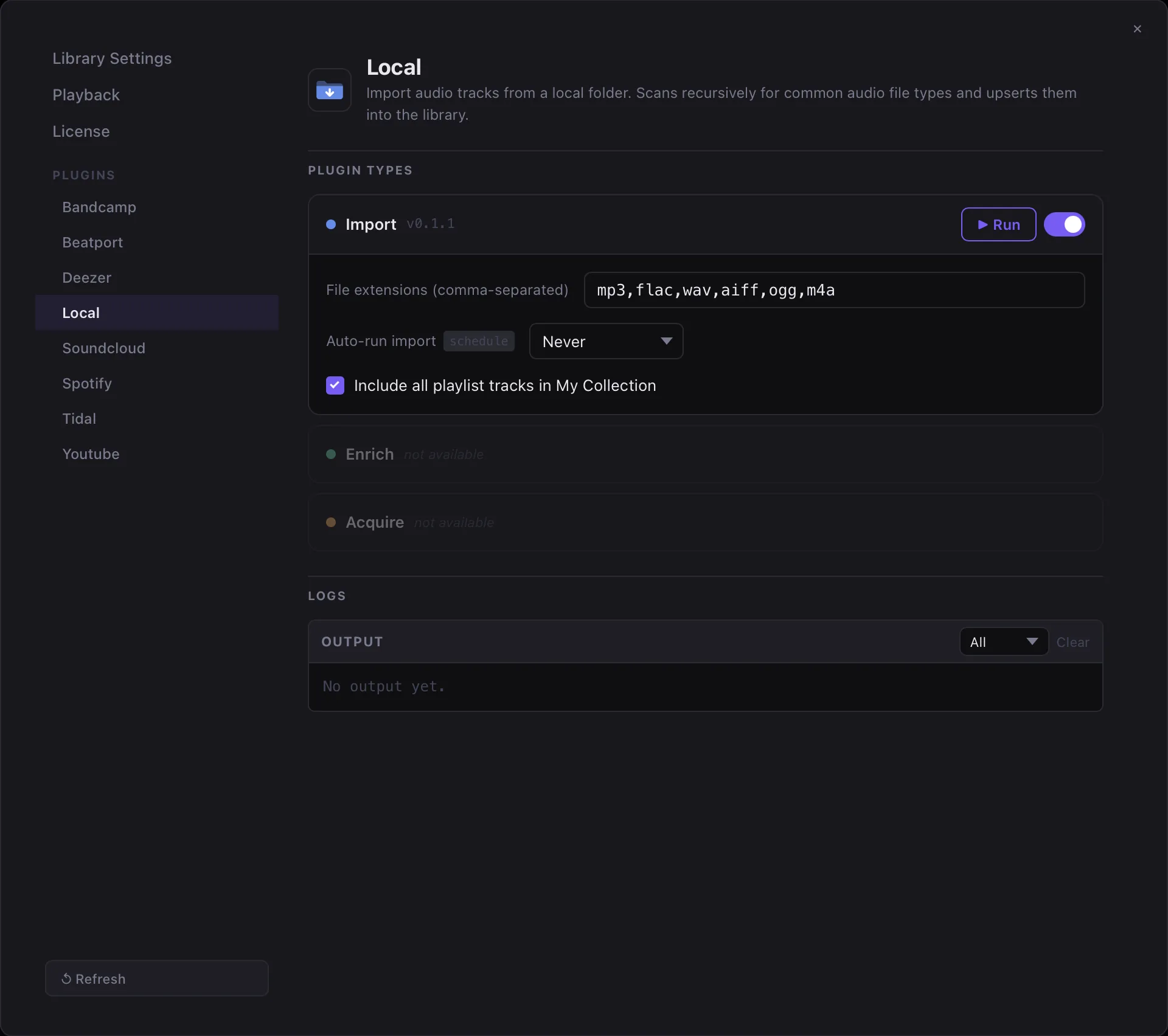 Local Import plugin configuration screen