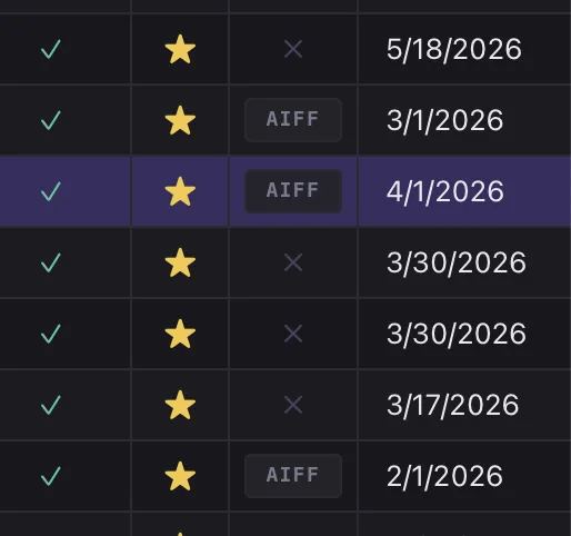Track table with file and no-file status columns